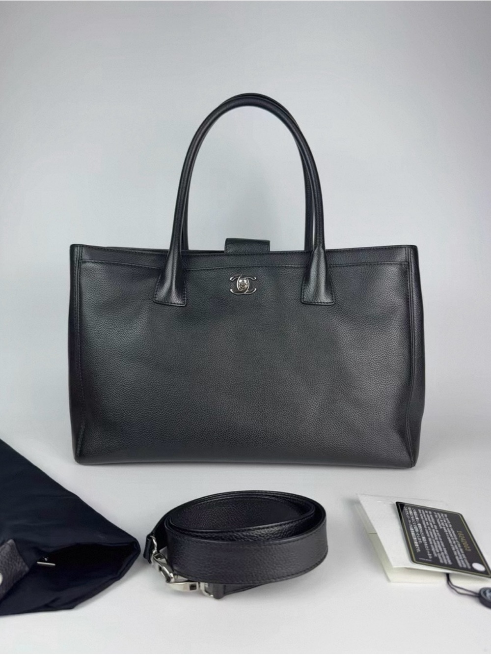 CHANEL Black Executive Cerf Tote Bag Silver Hardware